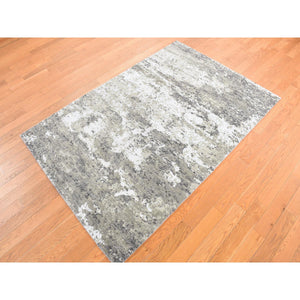 4'x6' Laurel Green, Abstract Galaxy Design, 100% Wool, Hand Knotted, Oriental Rug FWR468468