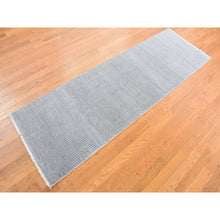 Load image into Gallery viewer, 2&#39;7&quot;x8&#39; Cloud Gray, Modern Grass Design, Wool And Silk, Hand Knotted, Tone On Tone, Runner Oriental Rug FWR468480