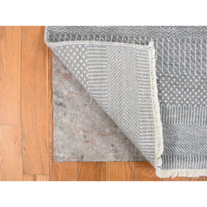2'7"x8' Cloud Gray, Modern Grass Design, Wool And Silk, Hand Knotted, Tone On Tone, Runner Oriental Rug FWR468480
