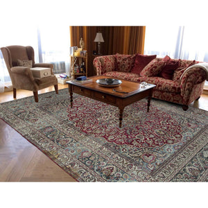8'9"x12'6" Alabama Crimson Red, Antique Persian Khorasan, Hand Knotted, Pure Wool, Mint Condition, Full Pile and Soft, Cleaned with Sides and Ends Professionally Secured, Oriental Rug FWR468498