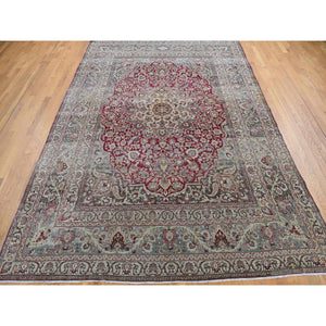 8'9"x12'6" Alabama Crimson Red, Antique Persian Khorasan, Hand Knotted, Pure Wool, Mint Condition, Full Pile and Soft, Cleaned with Sides and Ends Professionally Secured, Oriental Rug FWR468498