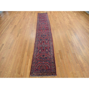 2'2"x13'1" Imperial Red, Antique Persian Sarouk, Even Wear, Hand Knotted, Clean, Pure Wool, Sides and Ends Professionally Secured, Runner Oriental Rug FWR468540