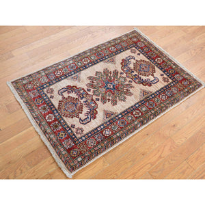 2'9"x4'1" Almond Brown, Afghan Super Kazak, Hand Knotted, 100% Wool, Oriental Rug FWR468552