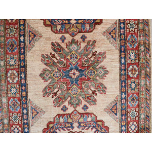 2'9"x4'1" Almond Brown, Afghan Super Kazak, Hand Knotted, 100% Wool, Oriental Rug FWR468552