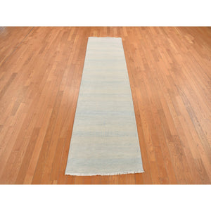 2'6"x9'10" Marian Blue, Grass Design Gabbeh, Wool and Silk, Hand Knotted, Runner Oriental Rug FWR468564