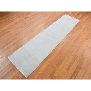 2'6"x9'10" Marian Blue, Grass Design Gabbeh, Wool and Silk, Hand Knotted, Runner Oriental Rug FWR468564