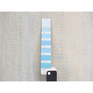 2'6"x9'10" Marian Blue, Grass Design Gabbeh, Wool and Silk, Hand Knotted, Runner Oriental Rug FWR468564