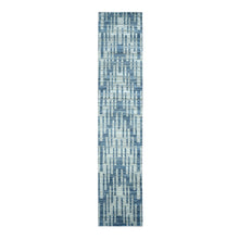 Load image into Gallery viewer, 2&#39;6x12&#39;3&quot; Air Force Blue, Pure Silk and Textured Wool, Zigzag with Graph Design, Hand Knotted, Runner Oriental Rug FWR468576