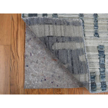 Load image into Gallery viewer, 2&#39;6x12&#39;3&quot; Air Force Blue, Pure Silk and Textured Wool, Zigzag with Graph Design, Hand Knotted, Runner Oriental Rug FWR468576