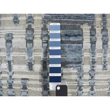 Load image into Gallery viewer, 2&#39;6x12&#39;3&quot; Air Force Blue, Pure Silk and Textured Wool, Zigzag with Graph Design, Hand Knotted, Runner Oriental Rug FWR468576