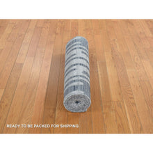 Load image into Gallery viewer, 2&#39;6x12&#39;3&quot; Air Force Blue, Pure Silk And Textured Wool, Zigzag With Graph Design, Hand Knotted, Runner Oriental Rug FWR468576