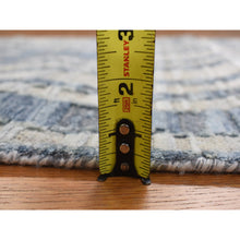 Load image into Gallery viewer, 2&#39;6x12&#39;3&quot; Air Force Blue, Pure Silk And Textured Wool, Zigzag With Graph Design, Hand Knotted, Runner Oriental Rug FWR468576