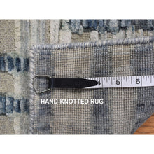 Load image into Gallery viewer, 2&#39;6x12&#39;3&quot; Air Force Blue, Pure Silk and Textured Wool, Zigzag with Graph Design, Hand Knotted, Runner Oriental Rug FWR468576