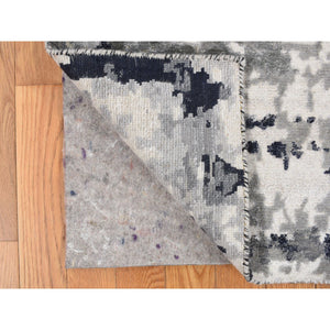 2'1"x3' Sonic Gray, Modern Abstract Design, Hand Knotted, Wool And Silk, Nepali Weave, Sample Oriental Rug FWR468600
