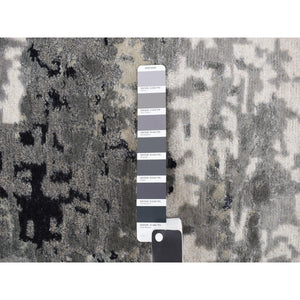 2'1"x3' Sonic Gray, Modern Abstract Design, Hand Knotted, Wool And Silk, Nepali Weave, Sample Oriental Rug FWR468600