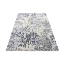 Load image into Gallery viewer, 2&#39;1&quot;x3&#39; Stone White, Abstract Design, Wool and Pure Silk, Denser Weave, Persian Knot, Hand Knotted, Mat Oriental Rug FWR468612