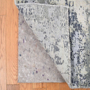 2'1"x3' Stone White, Abstract Design, Wool and Pure Silk, Denser Weave, Persian Knot, Hand Knotted, Mat Oriental Rug FWR468612
