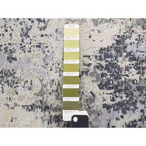 2'1"x3' Stone White, Abstract Design, Wool and Pure Silk, Denser Weave, Persian Knot, Hand Knotted, Mat Oriental Rug FWR468612