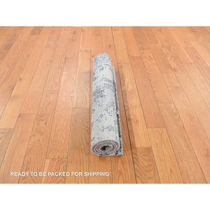 2'1"x3' Stone White, Abstract Design, Wool and Pure Silk, Denser Weave, Persian Knot, Hand Knotted, Mat Oriental Rug FWR468612