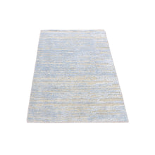 Load image into Gallery viewer, 2&#39;x3&#39; Marian Blue, Textured Wool and Silk, Modern Line Design, Tone on Tone, Strike Off, Hand Knotted, Sample Mat Oriental Rug FWR468636