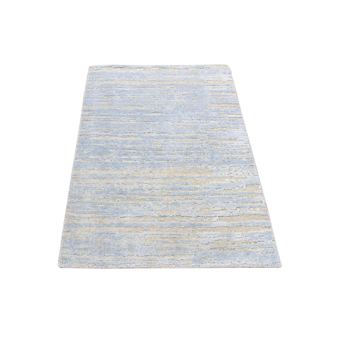 2'x3' Marian Blue, Textured Wool and Silk, Modern Line Design, Tone on Tone, Strike Off, Hand Knotted, Sample Mat Oriental Rug FWR468636