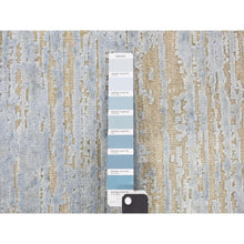 Load image into Gallery viewer, 2&#39;x3&#39; Marian Blue, Textured Wool And Silk, Modern Line Design, Tone On Tone, Strike Off, Hand Knotted, Sample Mat Oriental Rug FWR468636