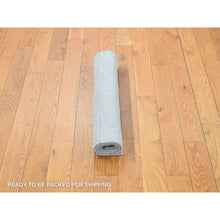 Load image into Gallery viewer, 2&#39;x3&#39; Marian Blue, Textured Wool And Silk, Modern Line Design, Tone On Tone, Strike Off, Hand Knotted, Sample Mat Oriental Rug FWR468636