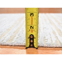 Load image into Gallery viewer, 2&#39;x3&#39; Marian Blue, Textured Wool and Silk, Modern Line Design, Tone on Tone, Strike Off, Hand Knotted, Sample Mat Oriental Rug FWR468636