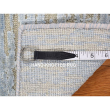 Load image into Gallery viewer, 2&#39;x3&#39; Marian Blue, Textured Wool and Silk, Modern Line Design, Tone on Tone, Strike Off, Hand Knotted, Sample Mat Oriental Rug FWR468636