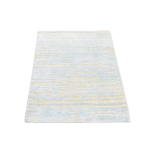 Load image into Gallery viewer, 2&#39;x3&#39; Marian Blue, Modern Line Design, Tone on Tone, Strike Off, Hand Knotted, Textured Wool and Silk, Sample Mat Oriental Rug FWR468648