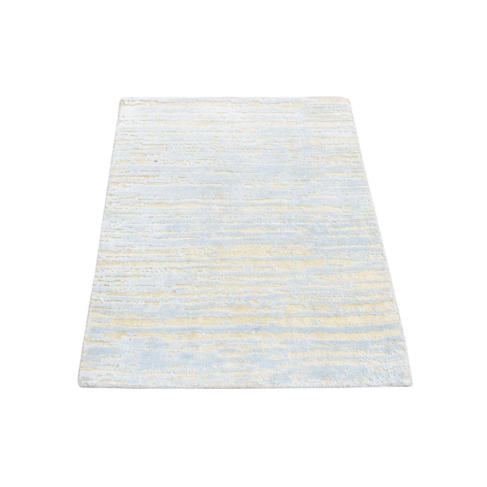 2'x3' Marian Blue, Modern Line Design, Tone on Tone, Strike Off, Hand Knotted, Textured Wool and Silk, Sample Mat Oriental Rug FWR468648