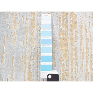 2'x3' Marian Blue, Modern Line Design, Tone on Tone, Strike Off, Hand Knotted, Textured Wool and Silk, Sample Mat Oriental Rug FWR468648