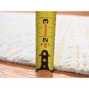 2'x3' Marian Blue, Modern Line Design, Tone on Tone, Strike Off, Hand Knotted, Textured Wool and Silk, Sample Mat Oriental Rug FWR468648