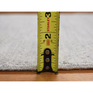 2'6"x9'10" Cloud Gray, Grass Design, Wool and Silk, Hand Knotted, Runner Oriental Rug FWR468684
