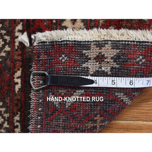 3'7"x7'1" Barn Red, Old Persian Baluch, Geometric And Well Made Featuring A Bird Design, 100% Wool, Hand Knotted, Full Pile And Clean, Oriental Rug FWR468708