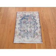 Load image into Gallery viewer, 1&#39;7&quot;x2&#39;2&quot; Berry Blue, Vintage Persian Kerman With All Over Leaf Design, Worn Down, Distressed, Hand Knotted, Pure Wool, Mat, Oriental Rug FWR468720