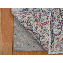 Load image into Gallery viewer, 1&#39;6&quot;x1&#39;6&quot; Midnight Blue, Vintage Persian Kerman With All Over Leaf Design And Bird Figurines, Abrash, Worn And Distressed, Hand Knotted, Pure Wool, Square, Oriental Rug FWR468726