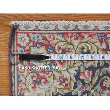 Load image into Gallery viewer, 1&#39;9&quot;x1&#39;9&quot; Indigo Blue, Vintage Persian Kerman With Flowers And Birds Design, Worn Down, Distressed, Pure Wool, Hand Knotted, Square, Oriental Rug FWR468744