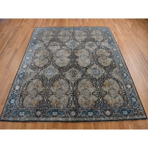 8'3"x9'9" Tan Color, All Over Persian Influence Medallions Designs, Silk with Textured Wool, Hand Knotted, Oriental Rug FWR468840