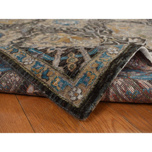8'3"x9'9" Tan Color, All Over Persian Influence Medallions Designs, Silk with Textured Wool, Hand Knotted, Oriental Rug FWR468840