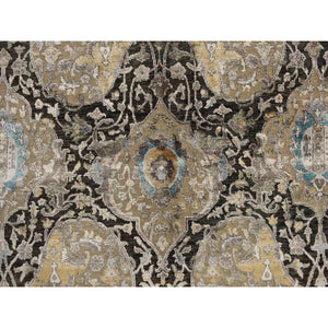 8'3"x9'9" Tan Color, All Over Persian Influence Medallions Designs, Silk with Textured Wool, Hand Knotted, Oriental Rug FWR468840