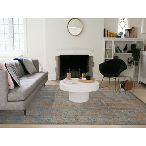 8'10"x12'2" Sky Blue, Vertical Ombre Design, Silk with Textured Wool, Hand Knotted, Oriental Rug FWR468852