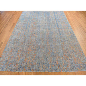 8'10"x12'2" Sky Blue, Vertical Ombre Design, Silk with Textured Wool, Hand Knotted, Oriental Rug FWR468852