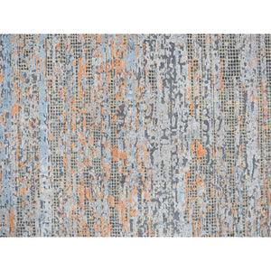 8'10"x12'2" Sky Blue, Vertical Ombre Design, Silk with Textured Wool, Hand Knotted, Oriental Rug FWR468852