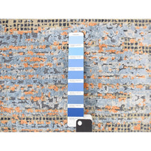 Load image into Gallery viewer, 8&#39;10&quot;x12&#39;2&quot; Sky Blue, Vertical Ombre Design, Silk with Textured Wool, Hand Knotted, Oriental Rug FWR468852