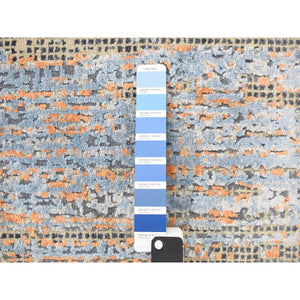 8'10"x12'2" Sky Blue, Vertical Ombre Design, Silk with Textured Wool, Hand Knotted, Oriental Rug FWR468852