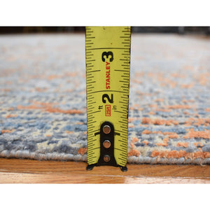 8'10"x12'2" Sky Blue, Vertical Ombre Design, Silk with Textured Wool, Hand Knotted, Oriental Rug FWR468852