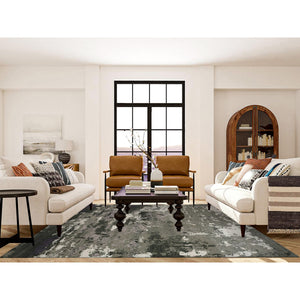 8'x9'10" Olive Gray, Abstract Design, Hand Knotted, Wool and Silk, Oriental Rug FWR468864