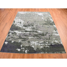 Load image into Gallery viewer, 8&#39;x9&#39;10&quot; Olive Gray, Abstract Design, Hand Knotted, Wool and Silk, Oriental Rug FWR468864