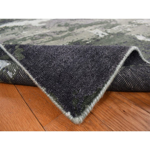 8'x9'10" Olive Gray, Abstract Design, Hand Knotted, Wool and Silk, Oriental Rug FWR468864
